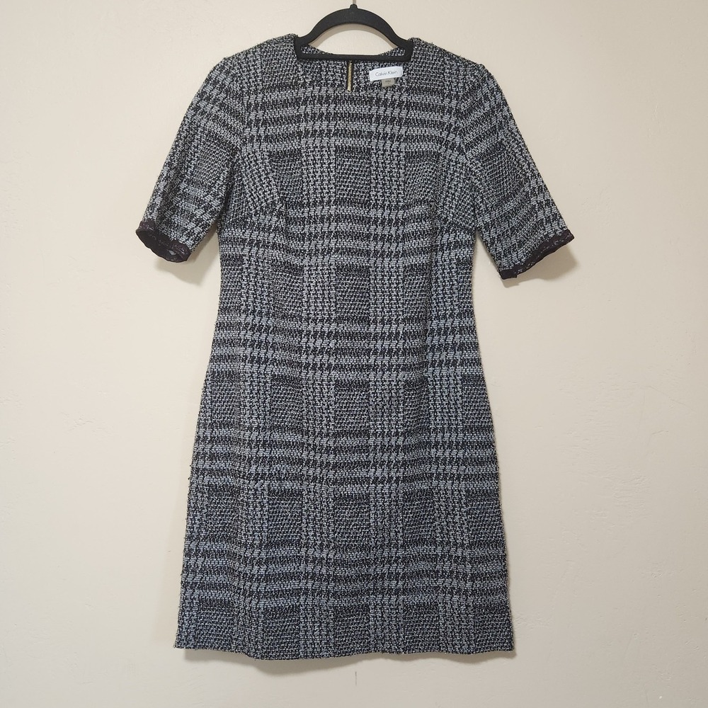 Calvin Klein Black and‎ White Tweed Shift Dress Womens Size 6